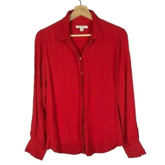 Free Assembly Bright Red Relaxed Fit Long Sleeve Button Down M - Picture 1 of 3